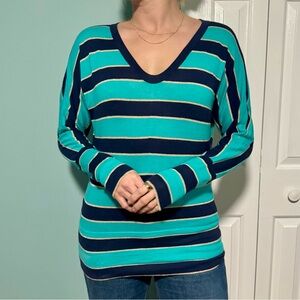 Lilly Pulitzer V-Neck Sweater - Teal and Navy Stripes